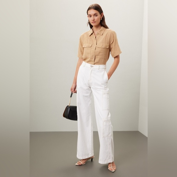 RTR HUDSON High-Rise Welt Pocket Cargo Wide Leg Jean White/Cream Women’s Size 25 - Picture 2 of 9